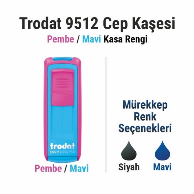 Trodat 9512 Cep Kaşesi Pembe / Mavi Resmi