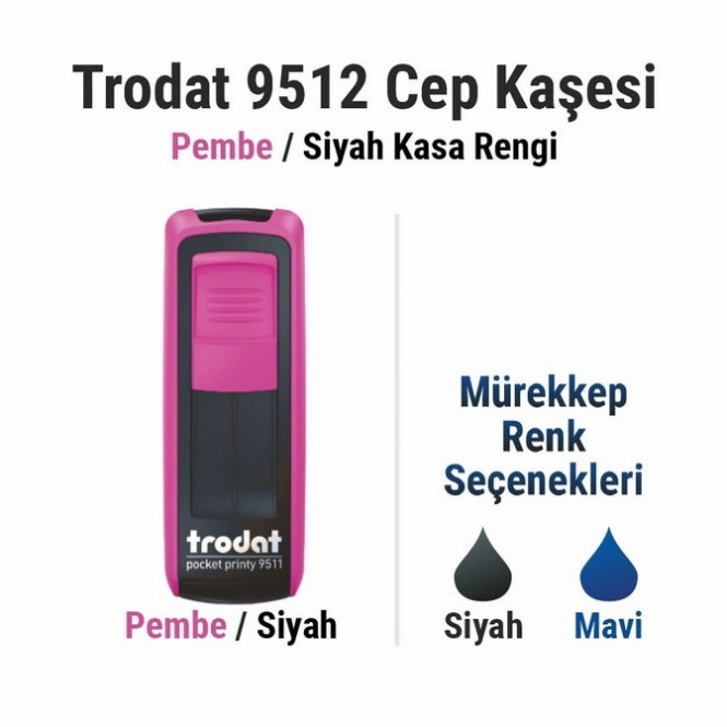 Trodat 9512 Cep Kaşesi Pembe / Siyah Resmi