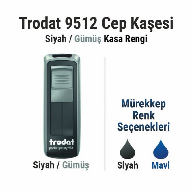 Trodat 9512 Cep Kaşesi Gümüş / Siyah Resmi