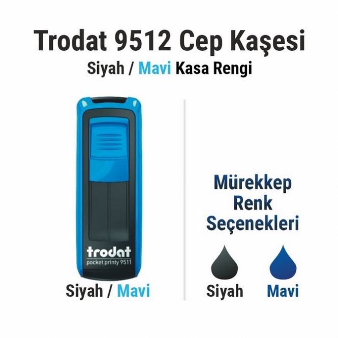 Trodat 9512 Cep Kaşesi Mavi / Siyah Resmi